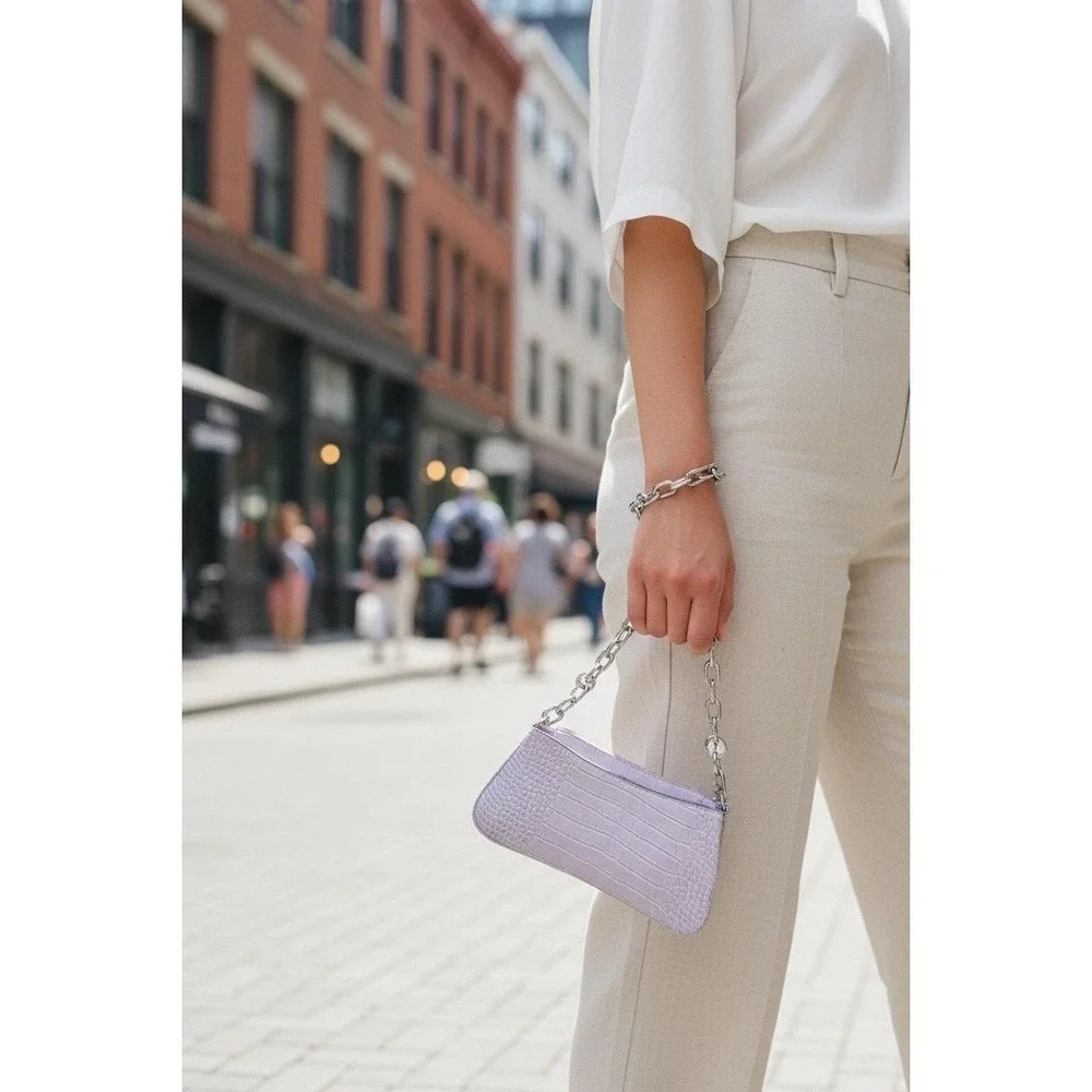 A‎ New Day Purple Croc Embossed Wristlet Hand Bag Chain Strap
